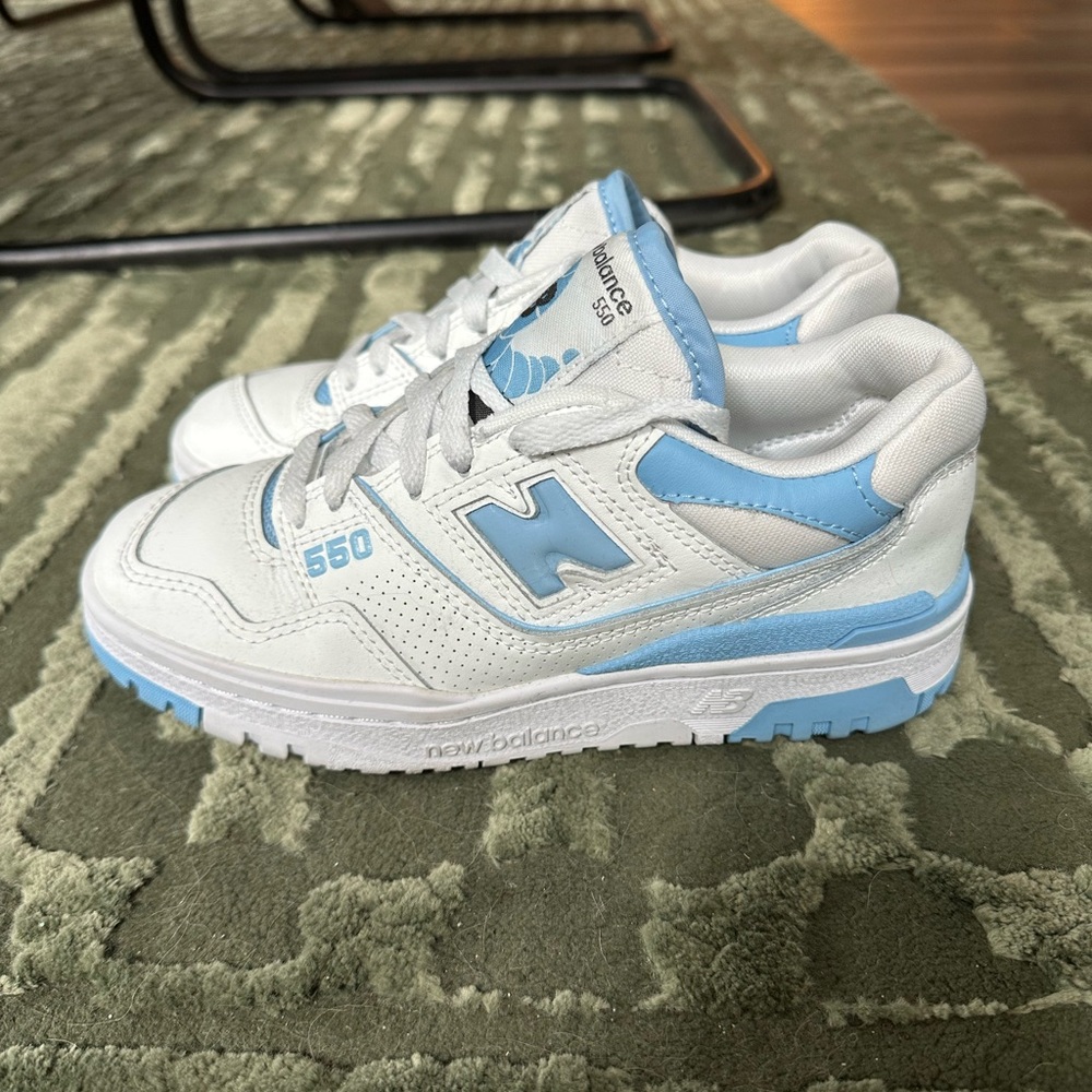 New Balance White and Blue Retro Sneakers